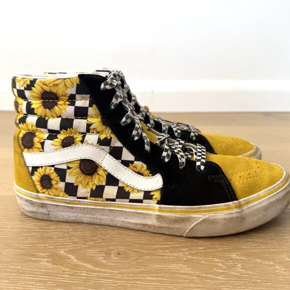 Vans Sk8 Hi Women's Sunflower Black Yellow Checkerboard Hi Top Shoe Sz 9 7.5men - Picture 2 of 7